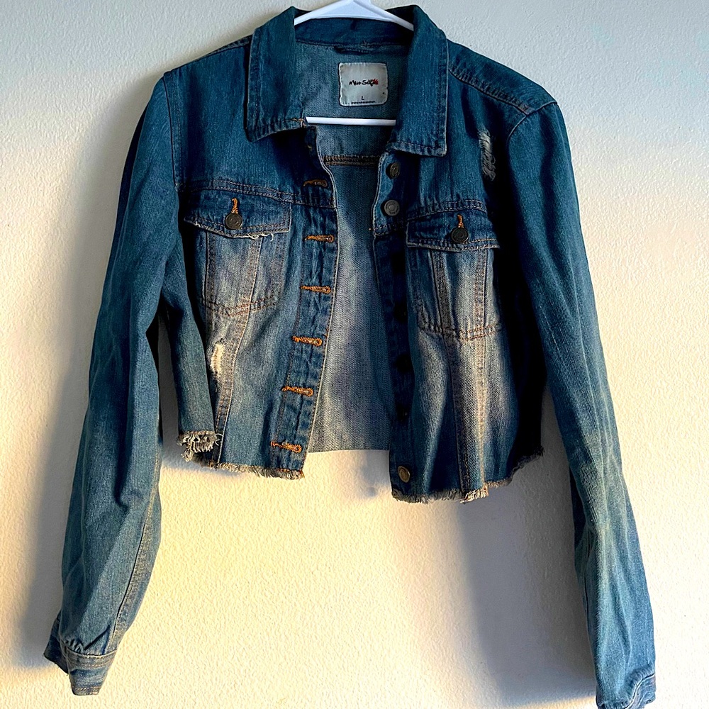 Croppped Distressed Denim Jacket